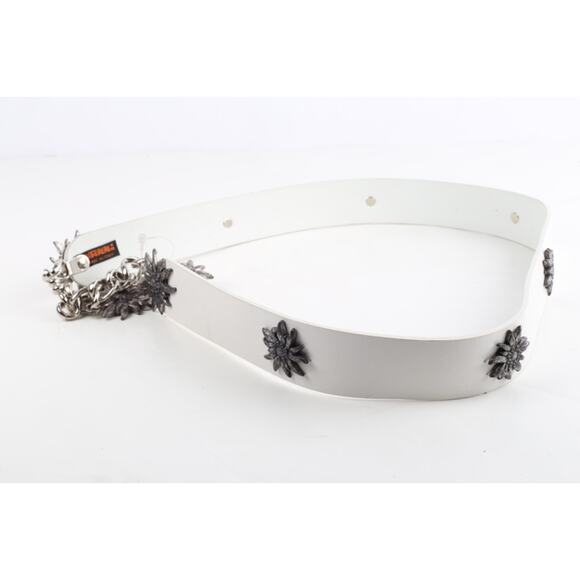Vintage White Faux Leather Alpine Metal Flower Waist Belt Womens Size 85 / 34 main image 5